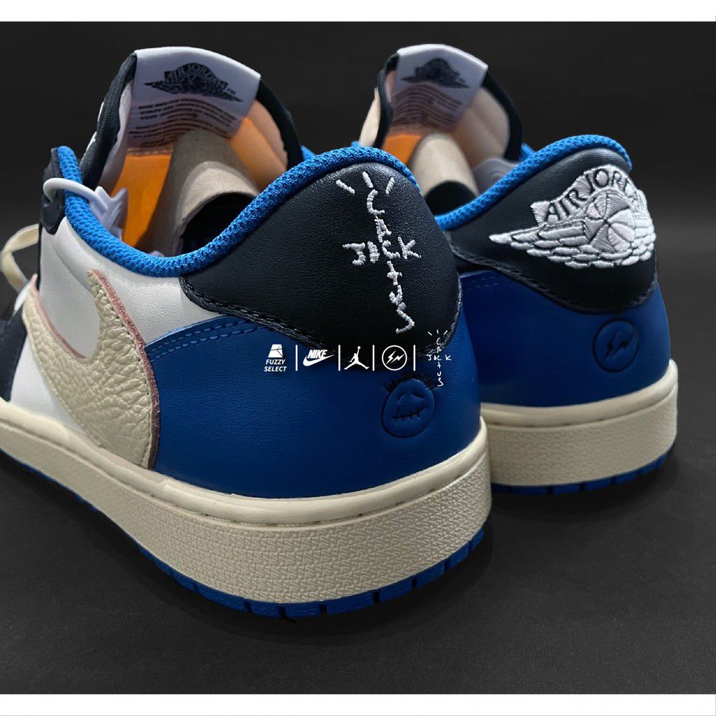 Giày Sneaker Jordan 1 Low x Travis Scott x Fragment Blue Royal Xanh Lam Box Nhựa.
