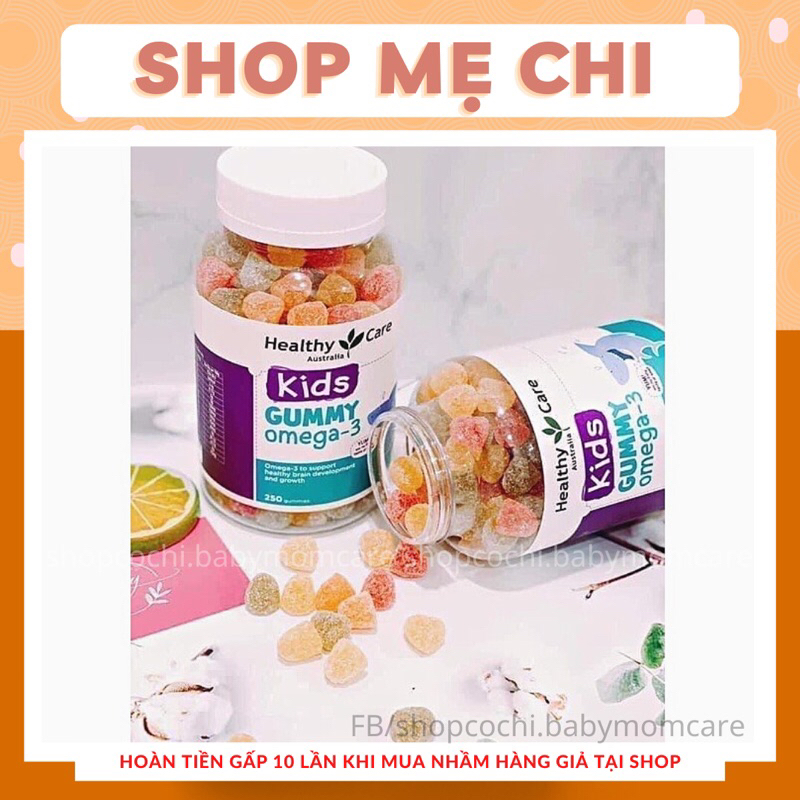 Kẹo dẻo Healthy Care Kids Gummy Omega 3 Úc (250 viên) bổ sung DHA cho trẻ 2 tuổi trở lên, phát triển trí não