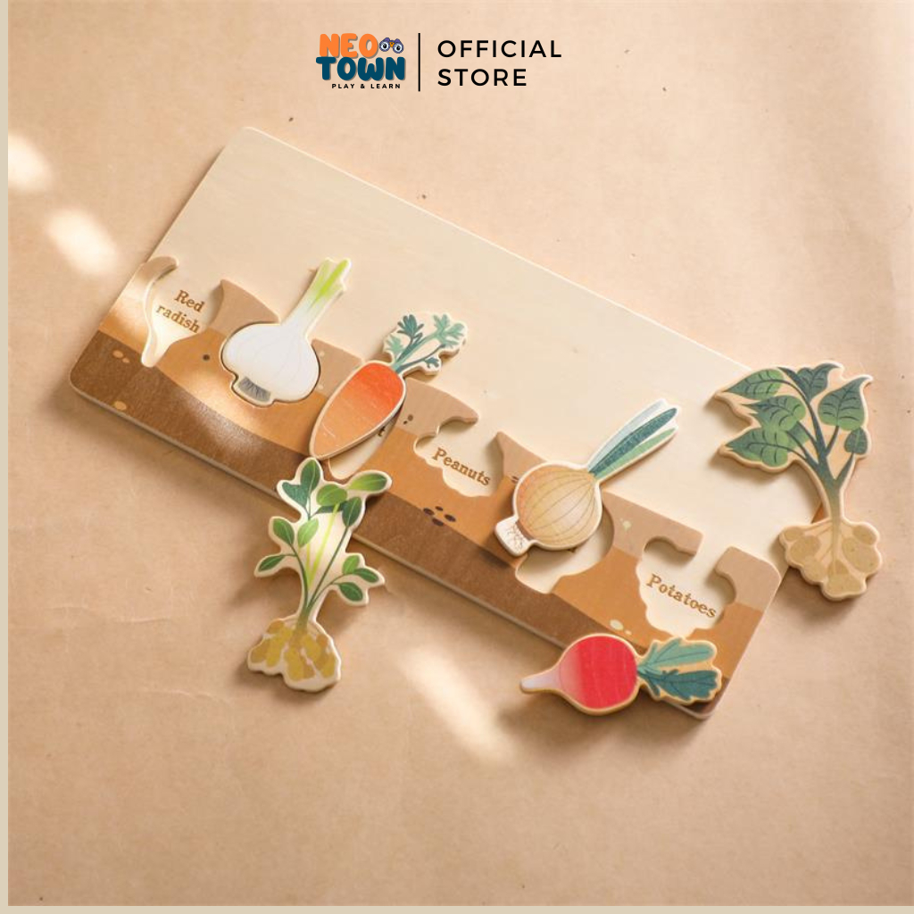 Bảng nhận biết rau củ Neo Town - Đồ chơi gỗ ghép hình  Montessori, học tiếng Anh