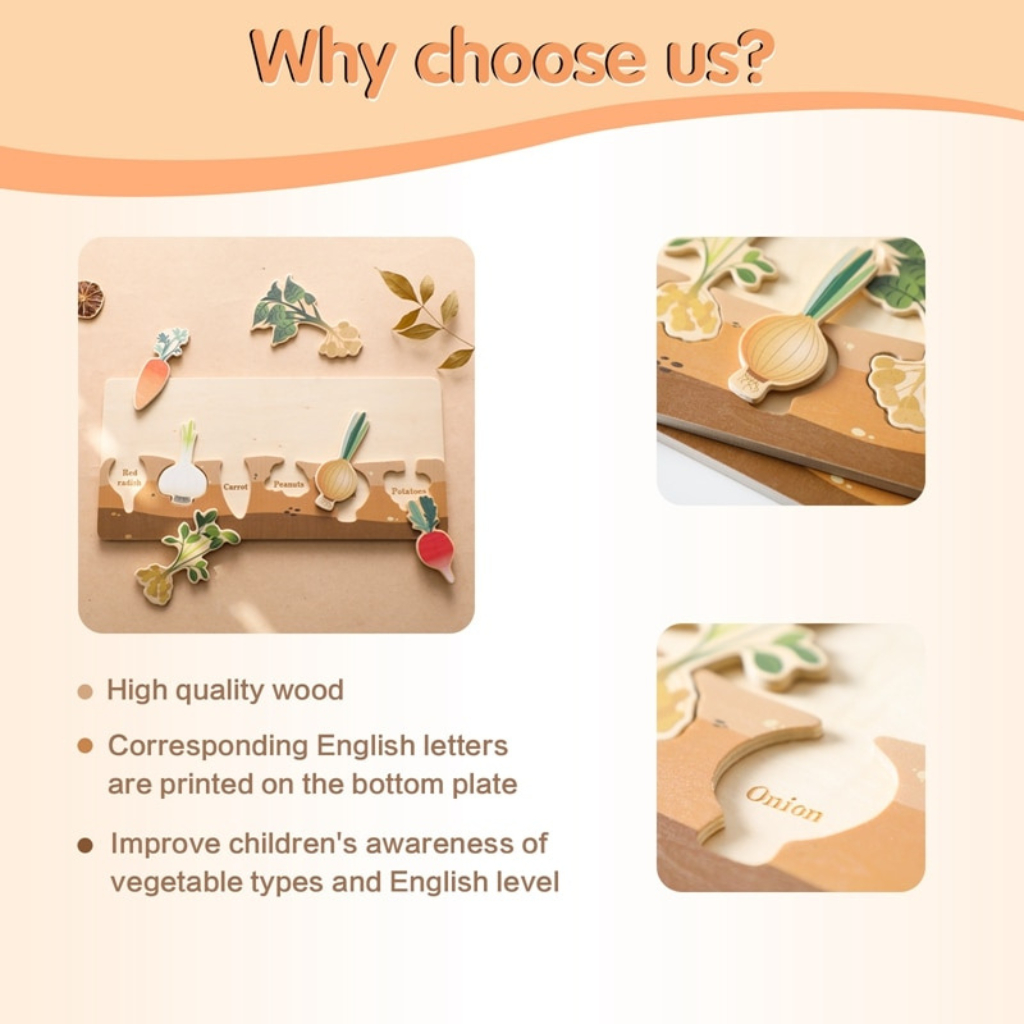 Bảng nhận biết rau củ Neo Town - Đồ chơi gỗ ghép hình  Montessori, học tiếng Anh