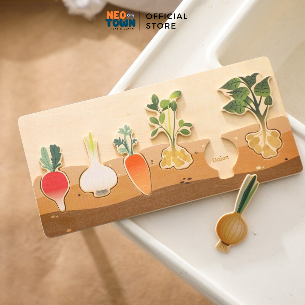 Bảng nhận biết rau củ Neo Town - Đồ chơi gỗ ghép hình  Montessori, học tiếng Anh