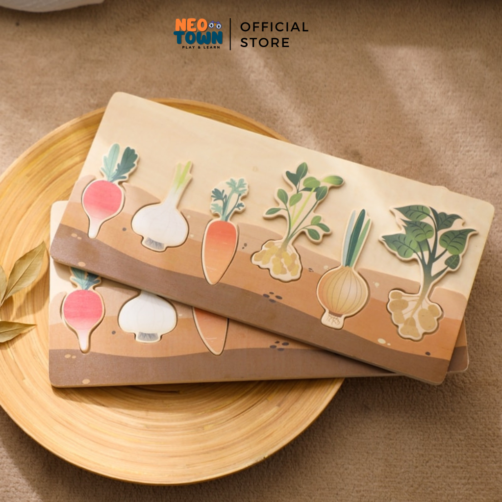 Bảng nhận biết rau củ Neo Town - Đồ chơi gỗ ghép hình  Montessori, học tiếng Anh