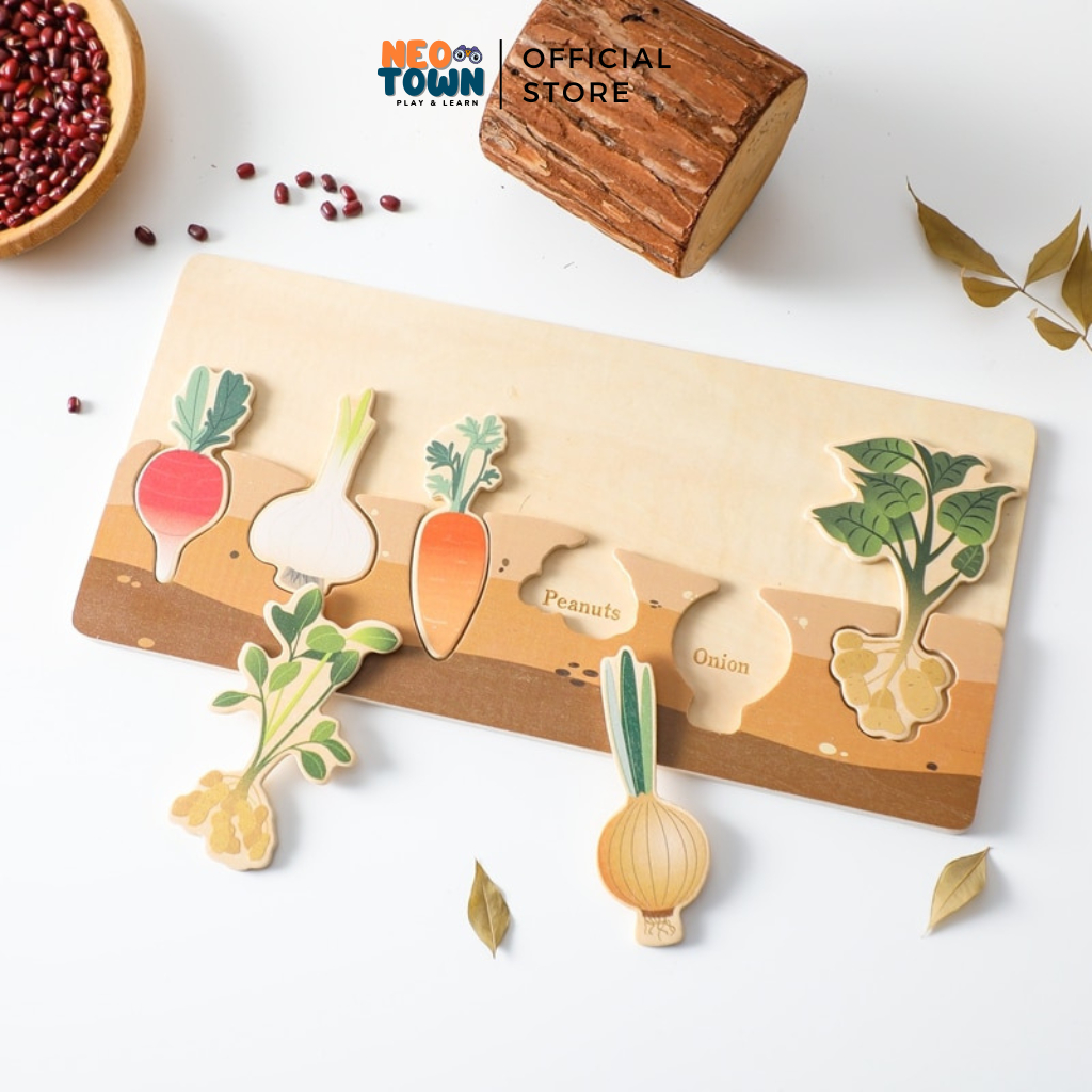 Bảng nhận biết rau củ Neo Town - Đồ chơi gỗ ghép hình  Montessori, học tiếng Anh