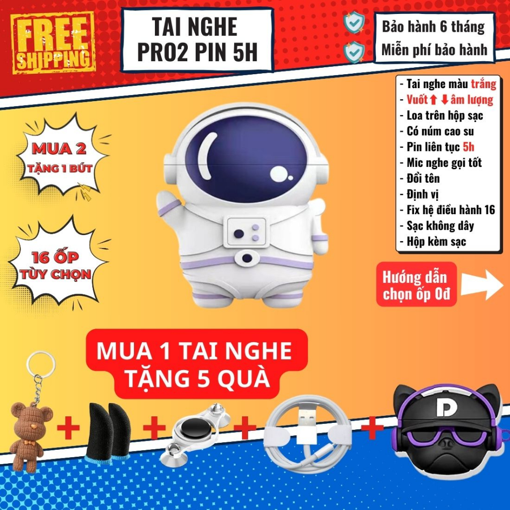 Tai Nghe Bluetooth PRO2 Pin Trên 5h Vuốt Tăng Giảm Âm Lượng Cảm Ứng Chạm Loa Trên Hộp Sạc Pro 2 AP3 Pro Bass Siêu Mạnh