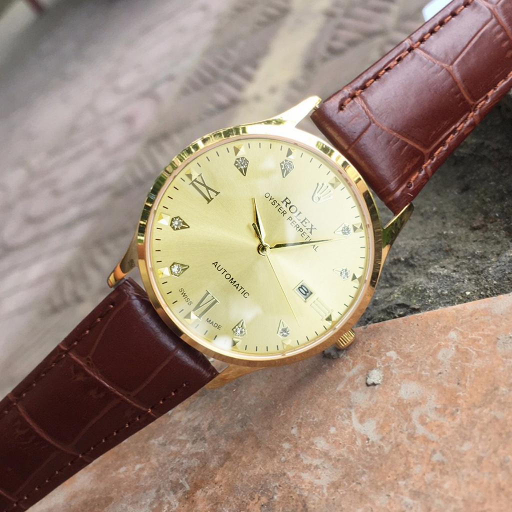 Đồng Hồ Nam Rolex JAPAN WATCH Thiết Kế Kim Trôi Dây Da Cao Cấp Chống Xước Size 41mm