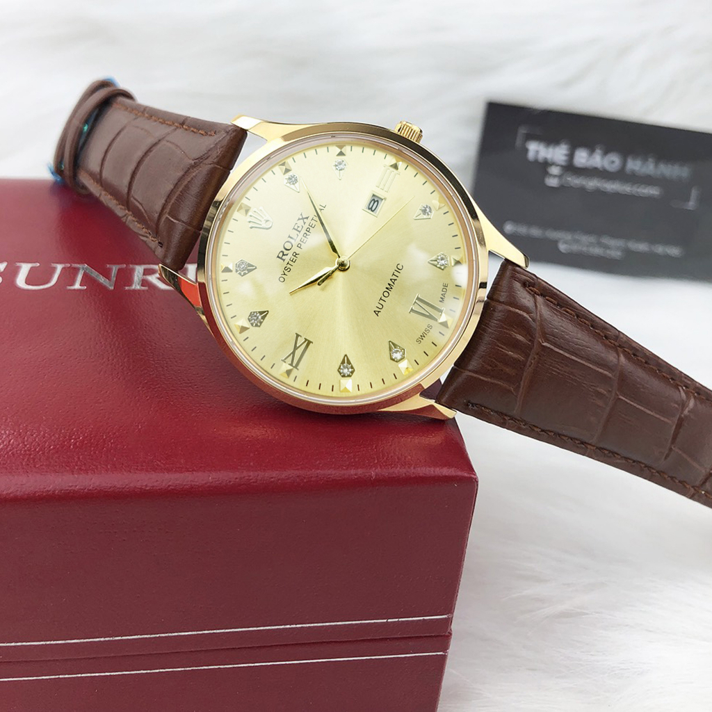 Đồng Hồ Nam Rolex JAPAN WATCH Thiết Kế Kim Trôi Dây Da Cao Cấp Chống Xước Size 41mm