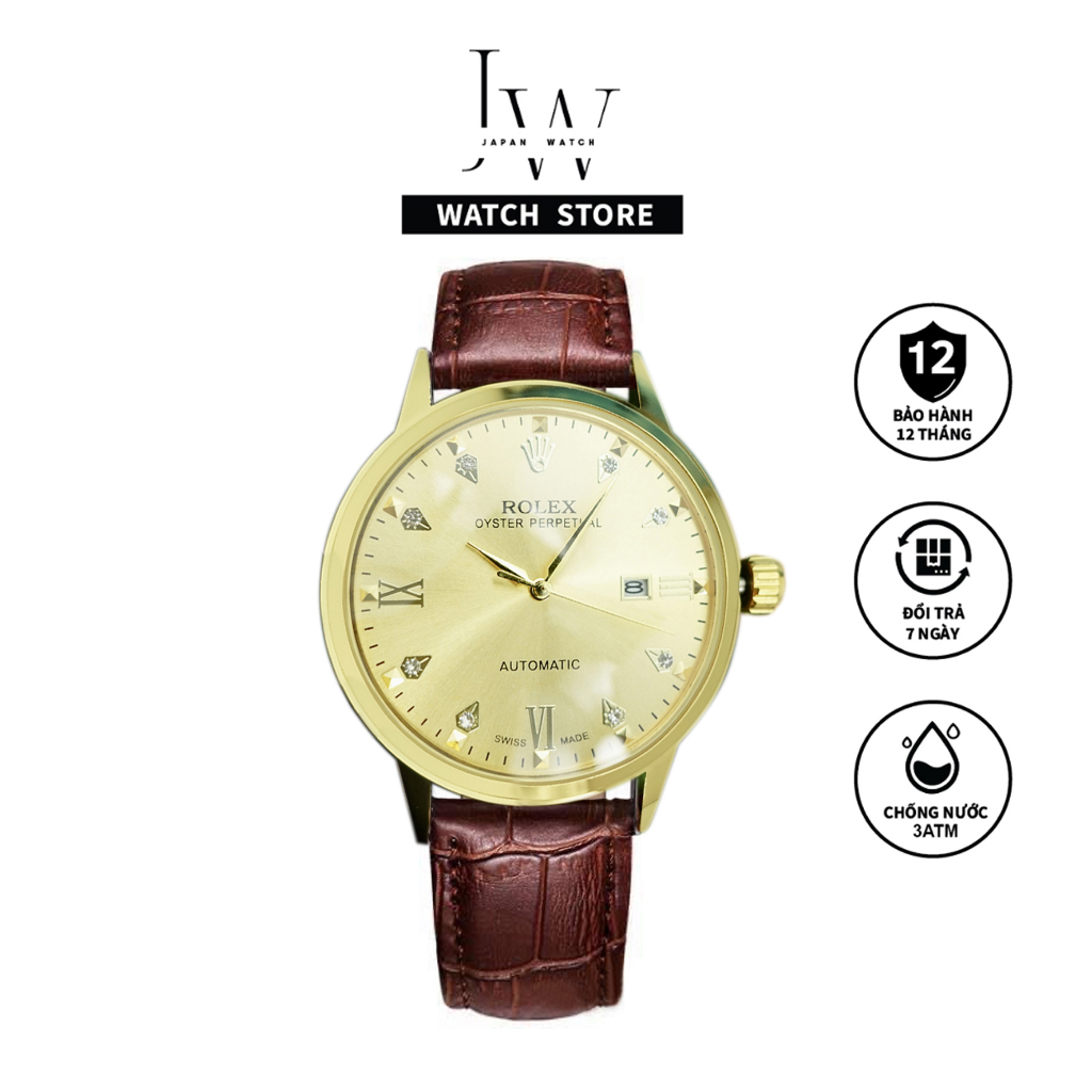 Đồng Hồ Nam Rolex JAPAN WATCH Thiết Kế Kim Trôi Dây Da Cao Cấp Chống Xước Size 41mm