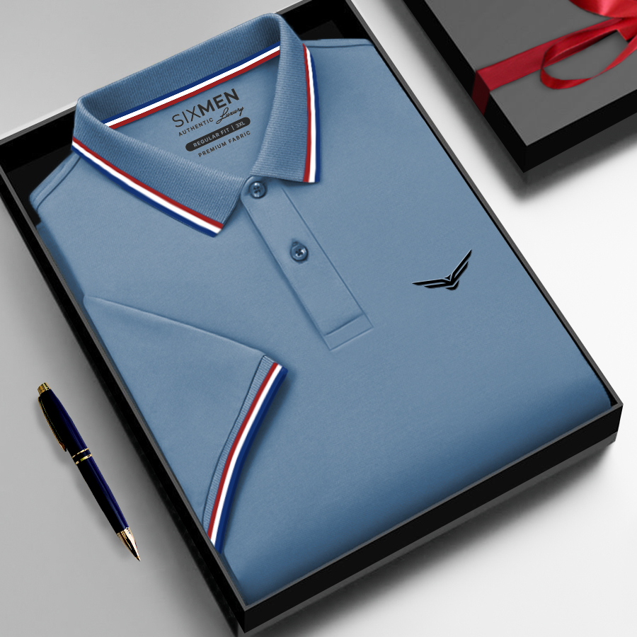 Áo polo nam cao cấp có cổ  SIXMEN 3RIM Eagle - Áo polo vải CVC cotton thoáng mát, sang trọng