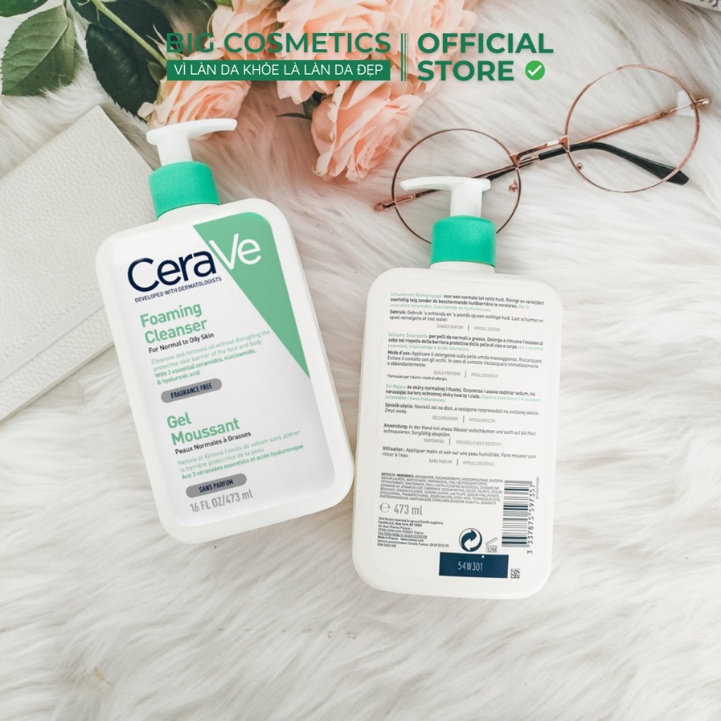Sữa Rửa Mặt Cho Da Dầu & Da Khô CeraVe FOAMING AND HYDRATING CLEANSER