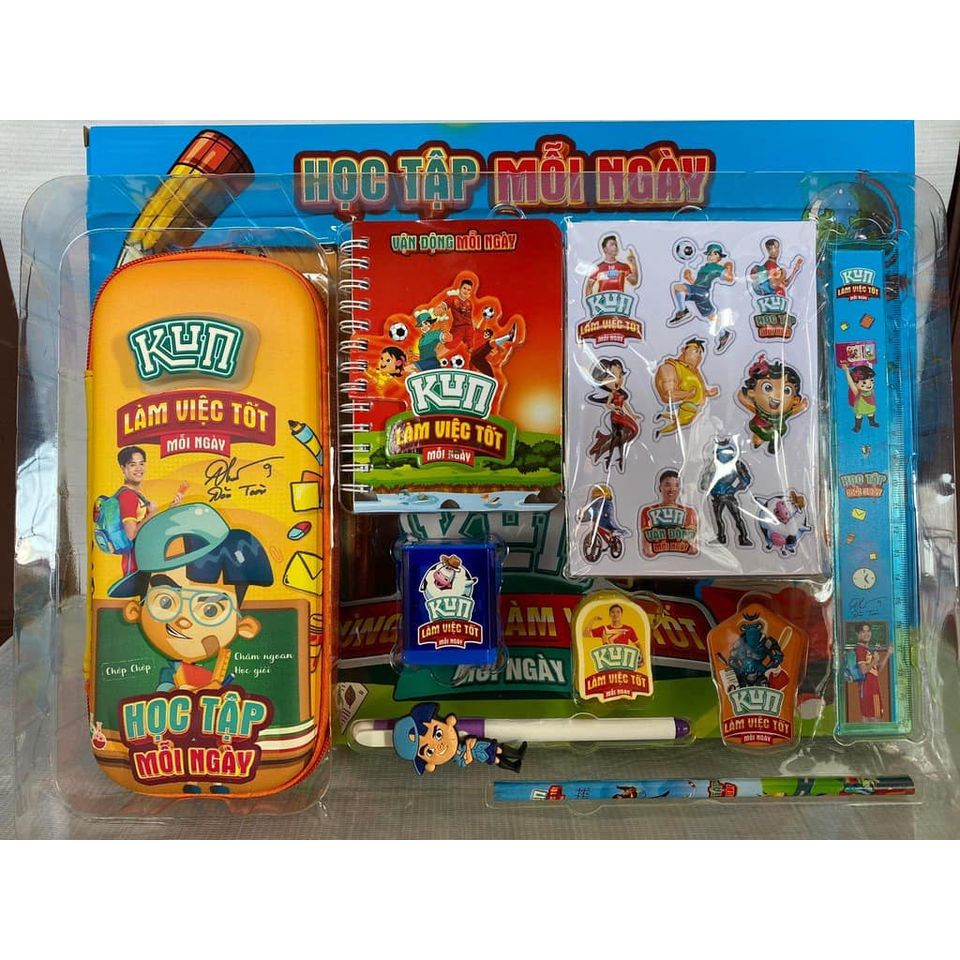 Hộp Bút,Bộ Dụng Cụ Học Tập Kun 9 Món, Quà tặng các bé cực kì thích thú
