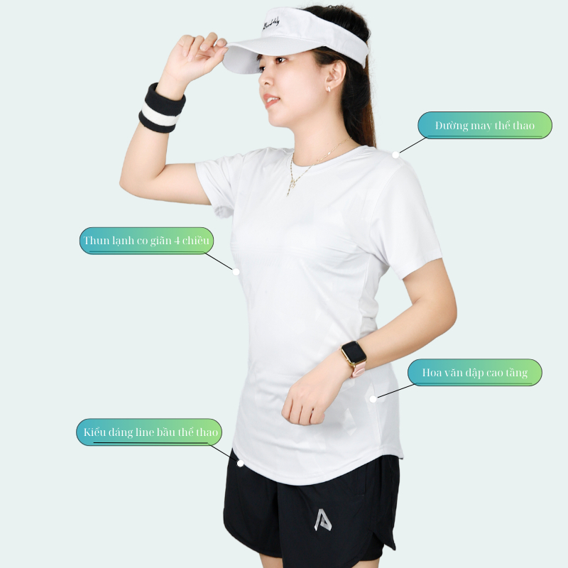 Áo thun thể thao nữ dập vân tập gym yoga A Je.Ka J06, chất thun lạnh co giãn 4 chiều, thoải mái vận động