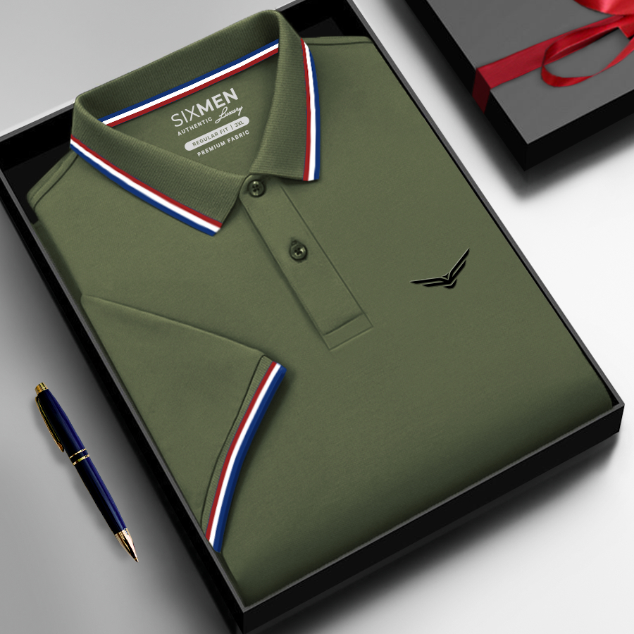 Áo polo nam cao cấp có cổ  SIXMEN 3RIM Eagle - Áo polo vải CVC cotton thoáng mát, sang trọng