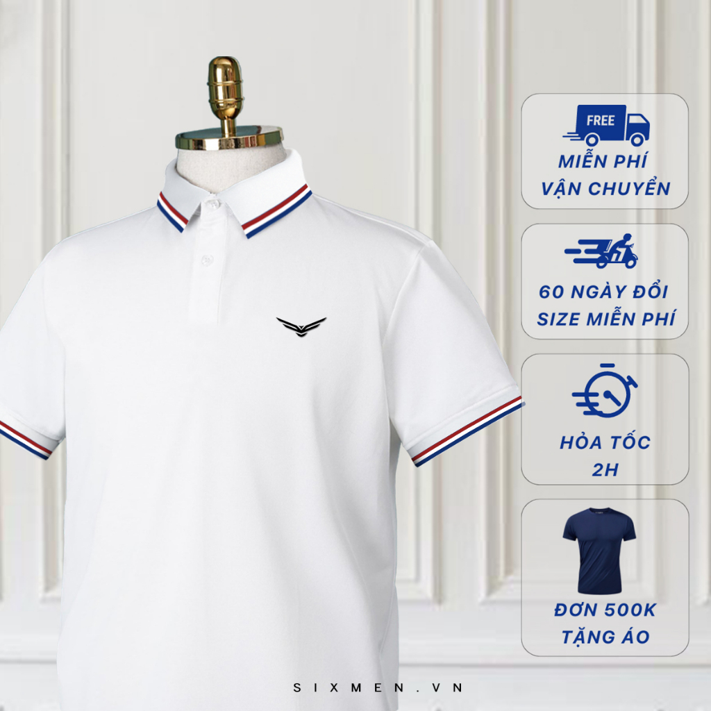 Áo polo nam cao cấp có cổ  SIXMEN 3RIM Eagle - Áo polo vải CVC cotton thoáng mát, sang trọng
