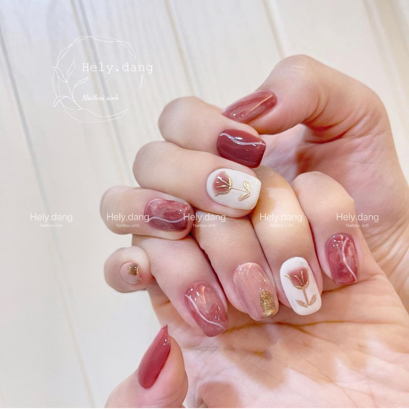 Nailbox Hely - Móng tay giả thiết kế hoa hồng tráng gương - kèm keo, dũa