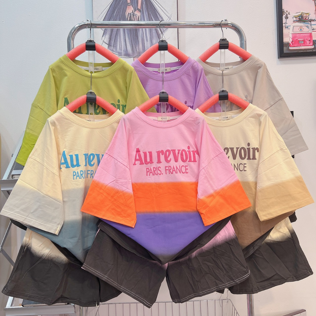 Bộ đùi nữ mặc ở nhà form rộng phối viền in họa tiết tay cộc quần ngắn, chất thun cotton tàu mềm mại từ 40-68kg Bunny_252
