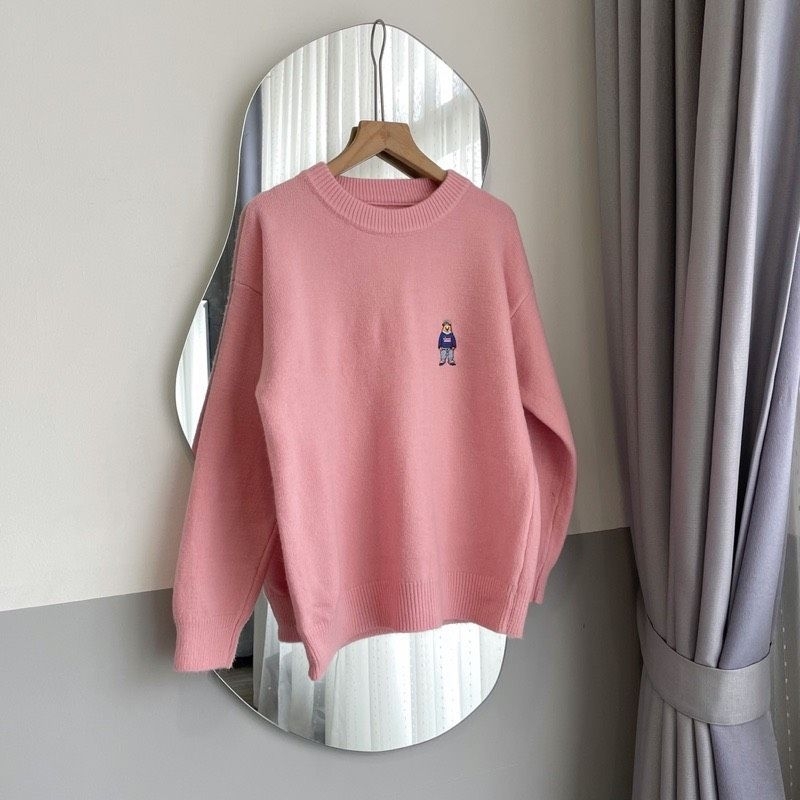 Áo len sweater thêu gấu form rộng QC cao cấp