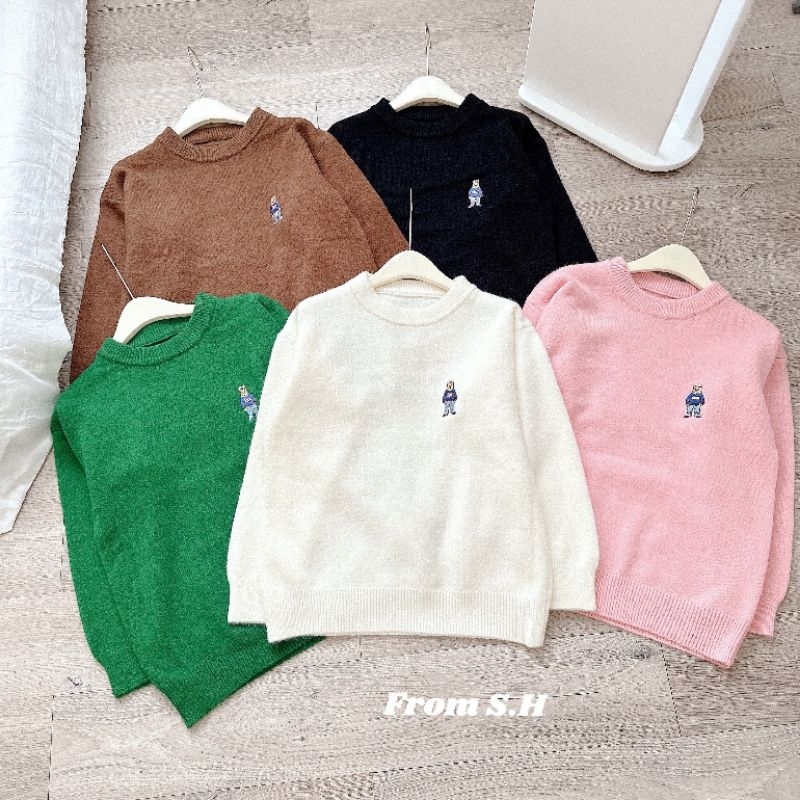 Áo len sweater thêu gấu form rộng QC cao cấp