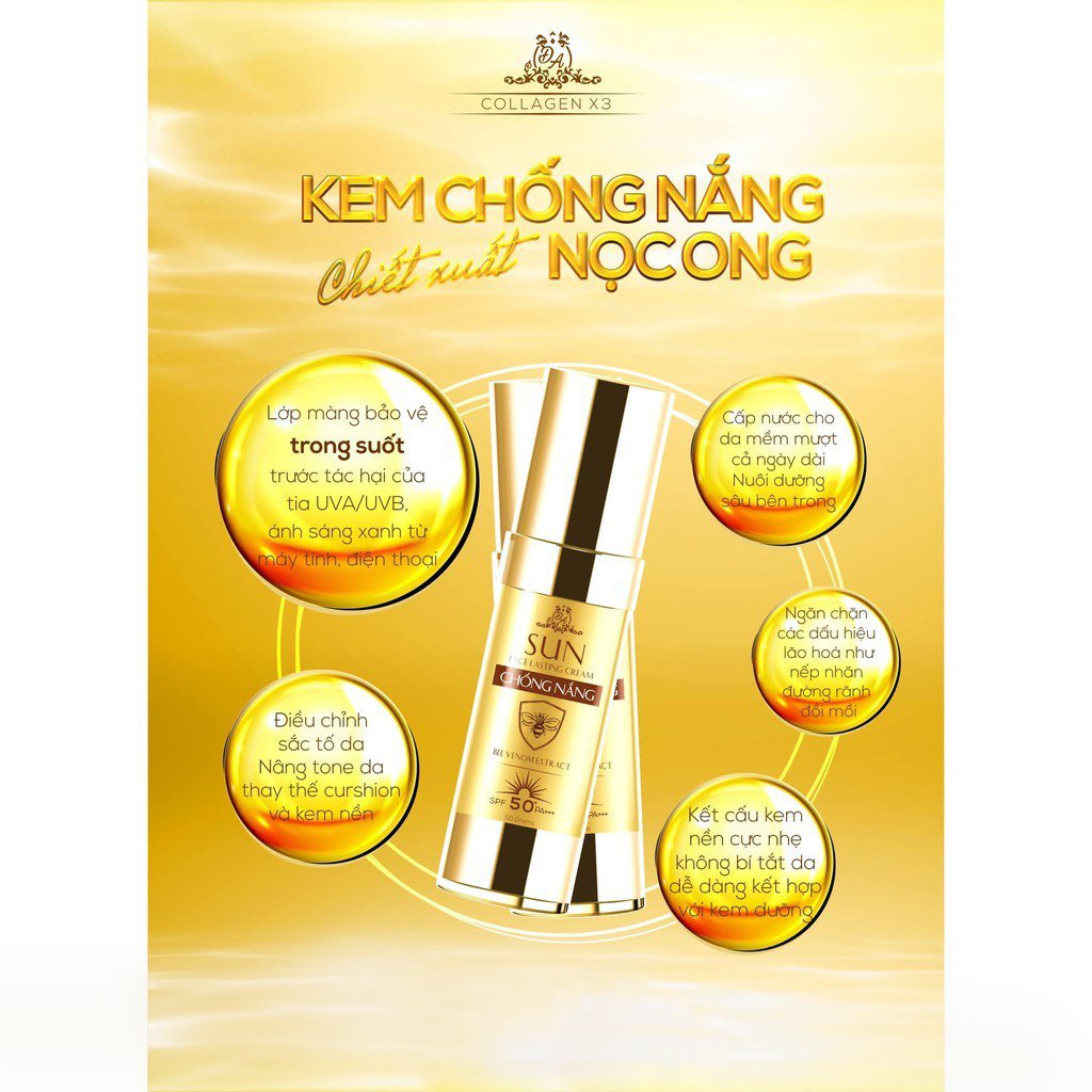 Kem Chống Nắng Collagen X3 Mỹ Phẩm Đông Anh Chính Hãng Chiết Xuất Nọc Ong, Chống Tia UV, Kiềm Dầu, Nâng Tone Nhẹ Nhàng