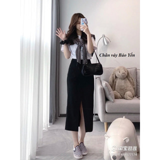 Chân váy dài đắp tà xẻ giữa - M99