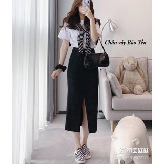 Chân váy dài đắp tà xẻ giữa - M99