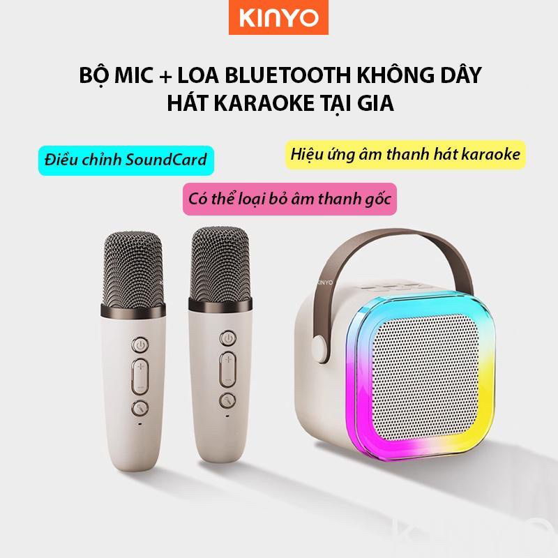 Loa Bluetooth Mini Karaoke KINYO Có Đèn Led Kèm Mic Không Dây Dễ Thương Chống Thấm Nước Hát Siêu Êm