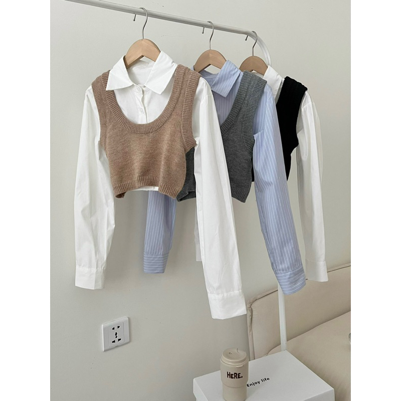 SET ÁO GILE LEN MIX SƠMI DÁNG CROPTOP 1711 hàng Quảng Châu