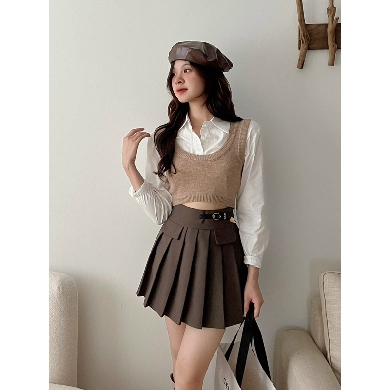 SET ÁO GILE LEN MIX SƠMI DÁNG CROPTOP 1711 hàng Quảng Châu
