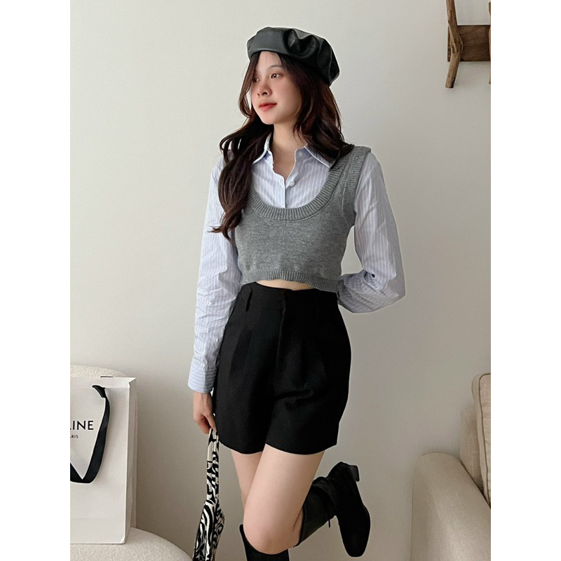 SET ÁO GILE LEN MIX SƠMI DÁNG CROPTOP 1711 hàng Quảng Châu