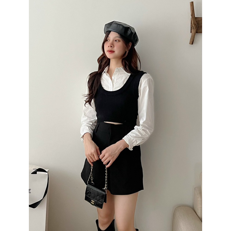 SET ÁO GILE LEN MIX SƠMI DÁNG CROPTOP 1711 hàng Quảng Châu
