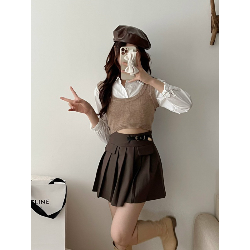 SET ÁO GILE LEN MIX SƠMI DÁNG CROPTOP 1711 hàng Quảng Châu