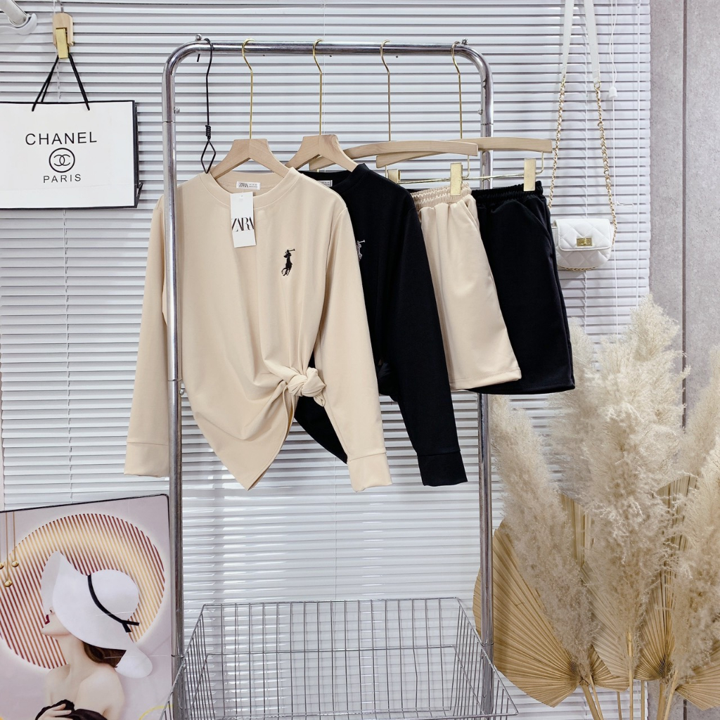 Set đồ nữ Sét áo thụng thêu logo chất umi dày dặn mix chân váy chữ  A năng động