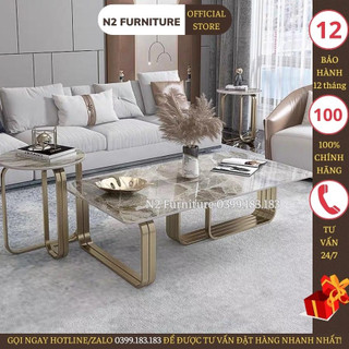 Cặp bàn trà sofa nega mặt đá xanh ý n63, bàn trà chân sắt giá gốc tại xưởng bàn ăn giá sỉ