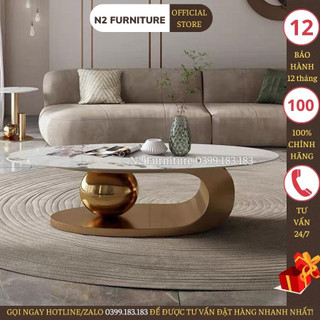Bàn trà sofa bóng elip decor nội thất n62, bàn trà chân sắt mặt đá n2 furniture giá gốc tại xưởng