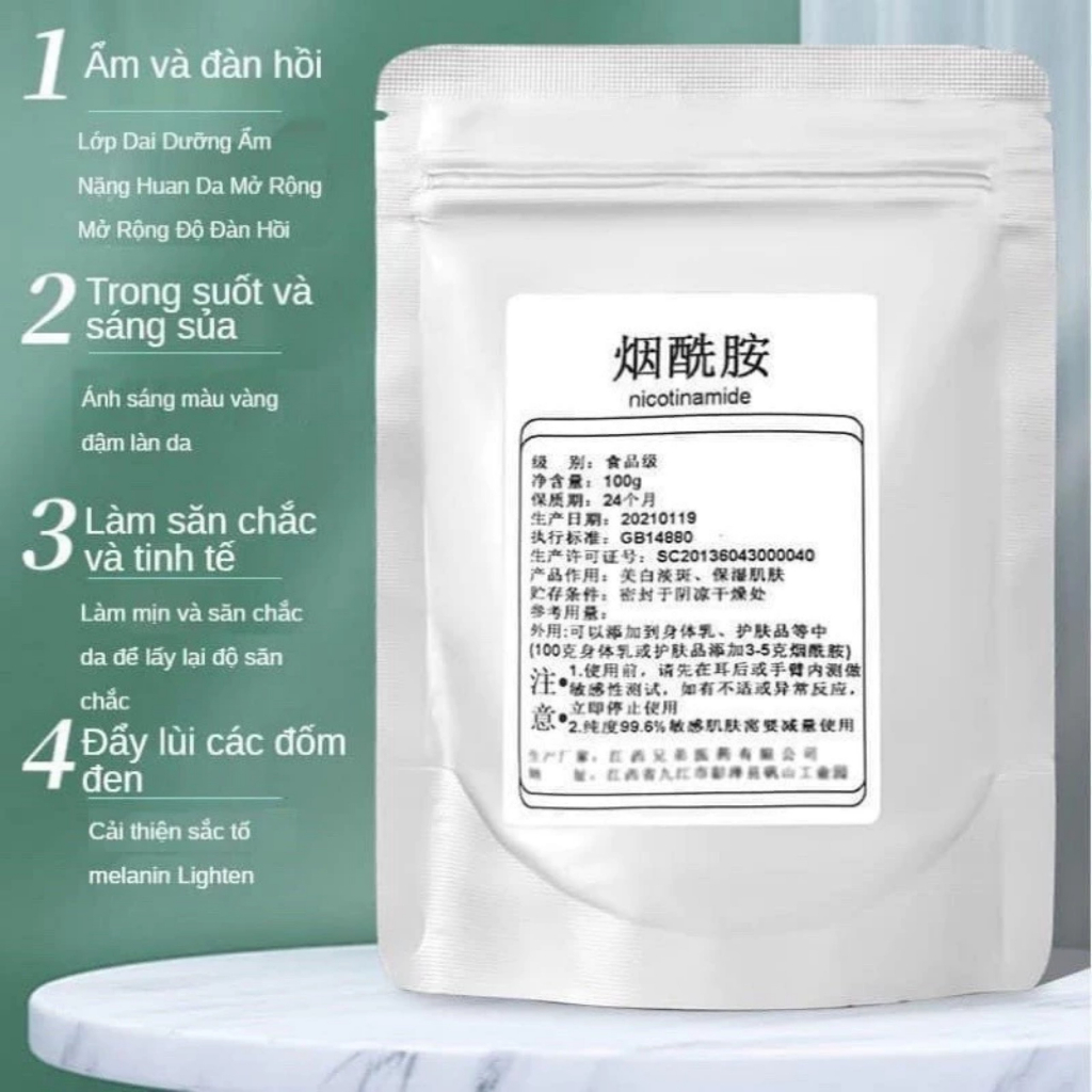 Bột Niacinamide và Vitamin C, dưỡng da, làm sáng da túi 100g  / Subeo Beauty