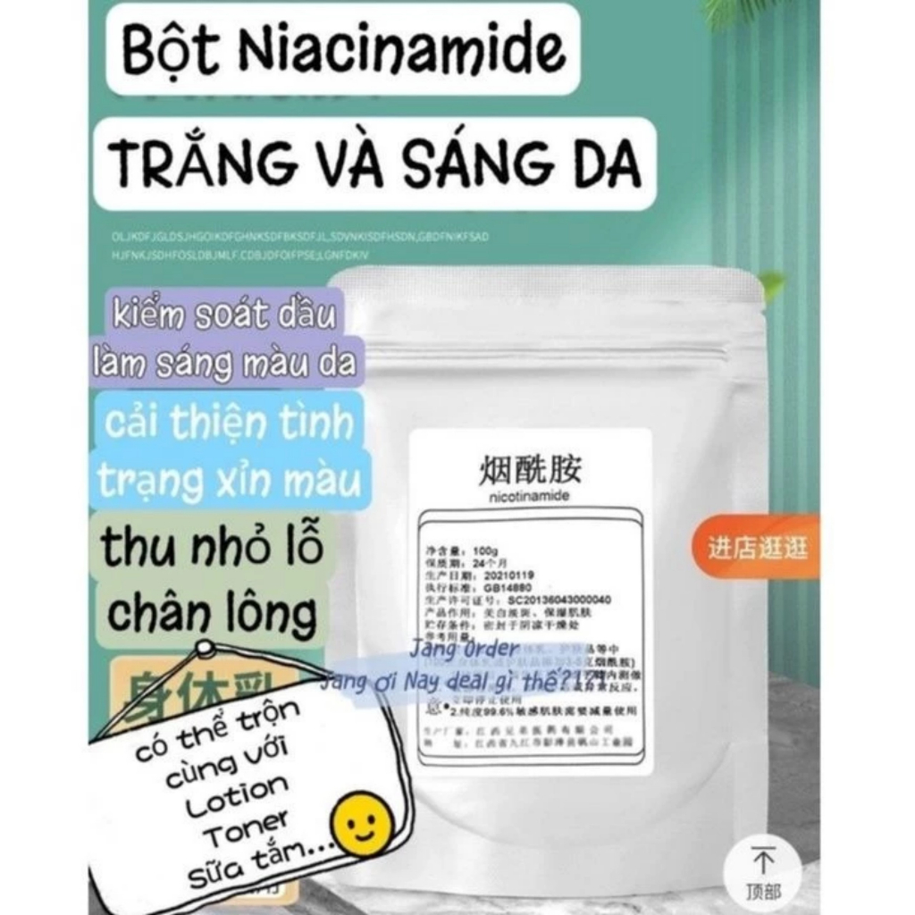 Bột Niacinamide và Vitamin C, dưỡng da, làm sáng da túi 100g  / Subeo Beauty