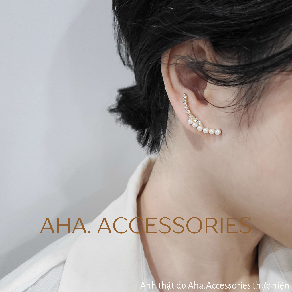 Khuyên tai nữ Khuyên tai ôm vành tai đính đá ngọc trai nhân tạo Aha.Accessories KVT