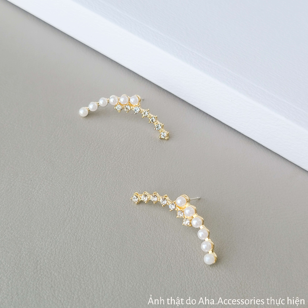 Khuyên tai nữ Khuyên tai ôm vành tai đính đá ngọc trai nhân tạo Aha.Accessories KVT