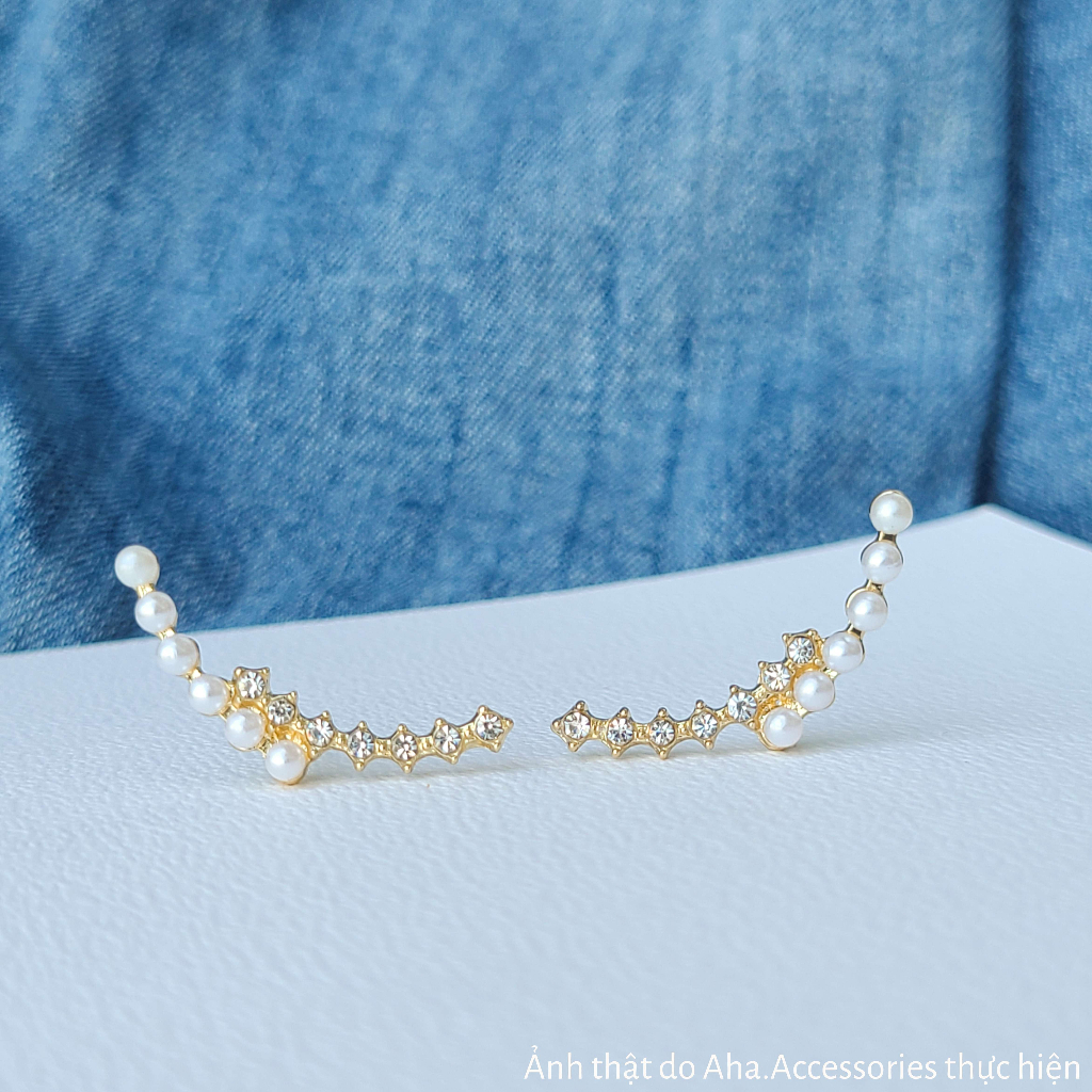 Khuyên tai nữ Khuyên tai ôm vành tai đính đá ngọc trai nhân tạo Aha.Accessories KVT