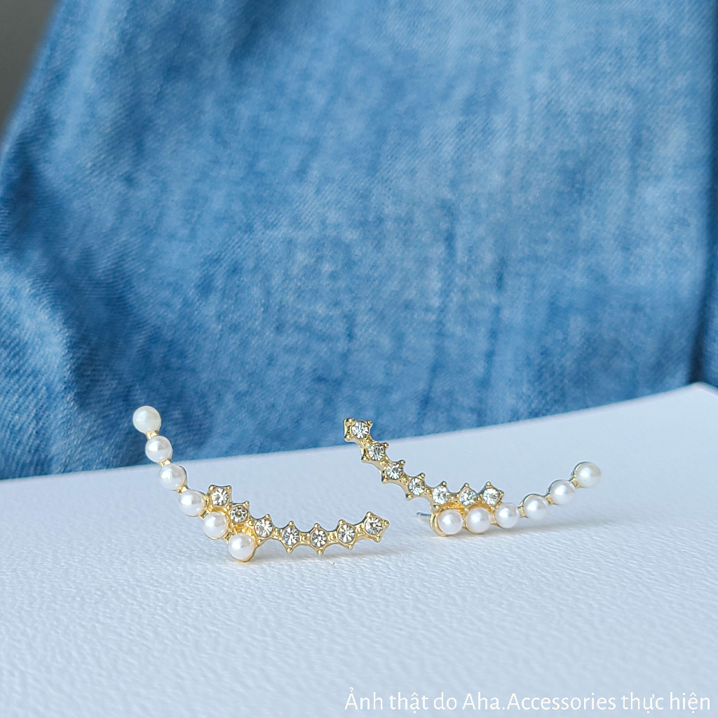 Khuyên tai nữ Khuyên tai ôm vành tai đính đá ngọc trai nhân tạo Aha.Accessories KVT