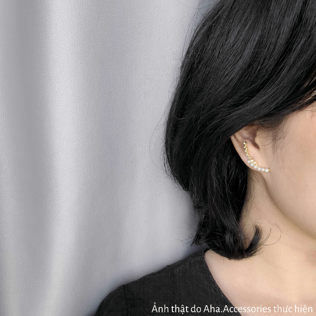 Khuyên tai nữ Khuyên tai ôm vành tai đính đá ngọc trai nhân tạo Aha.Accessories KVT