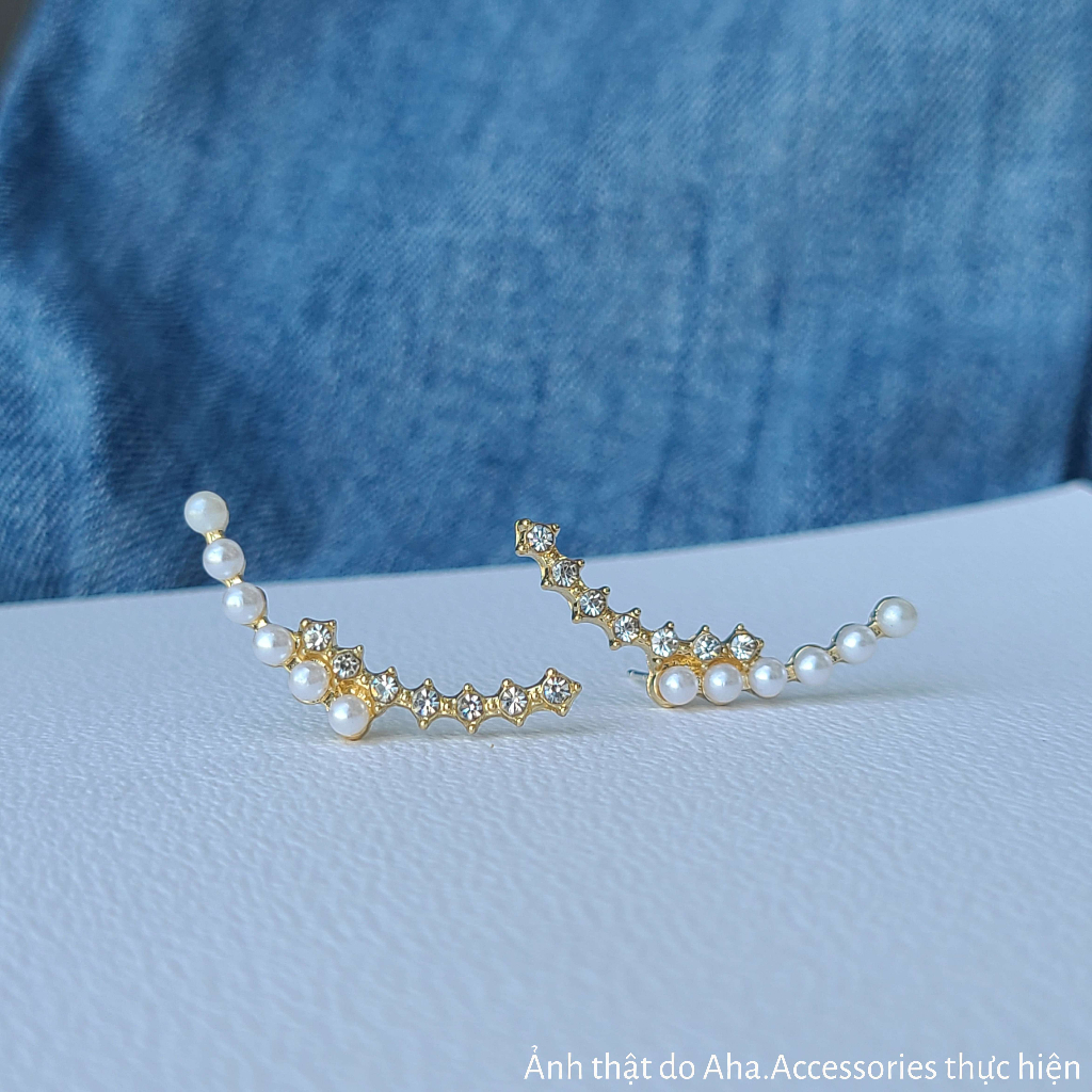 Khuyên tai nữ Khuyên tai ôm vành tai đính đá ngọc trai nhân tạo Aha.Accessories KVT