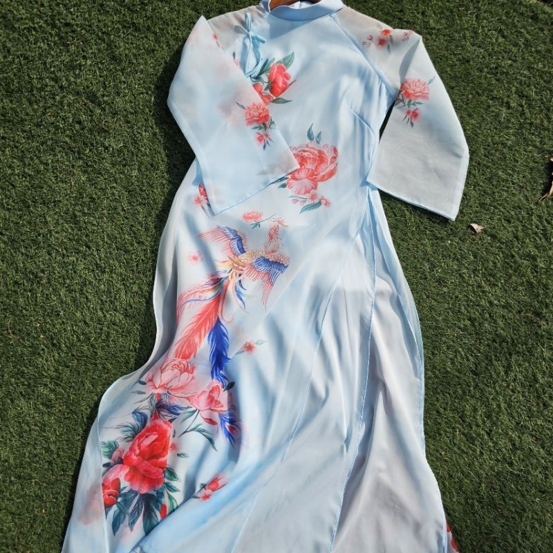 Sét áo dài gia đình bé đẹp màu xanh nhẹ nhàng hàng thiết kế cao cấp giá rẻ