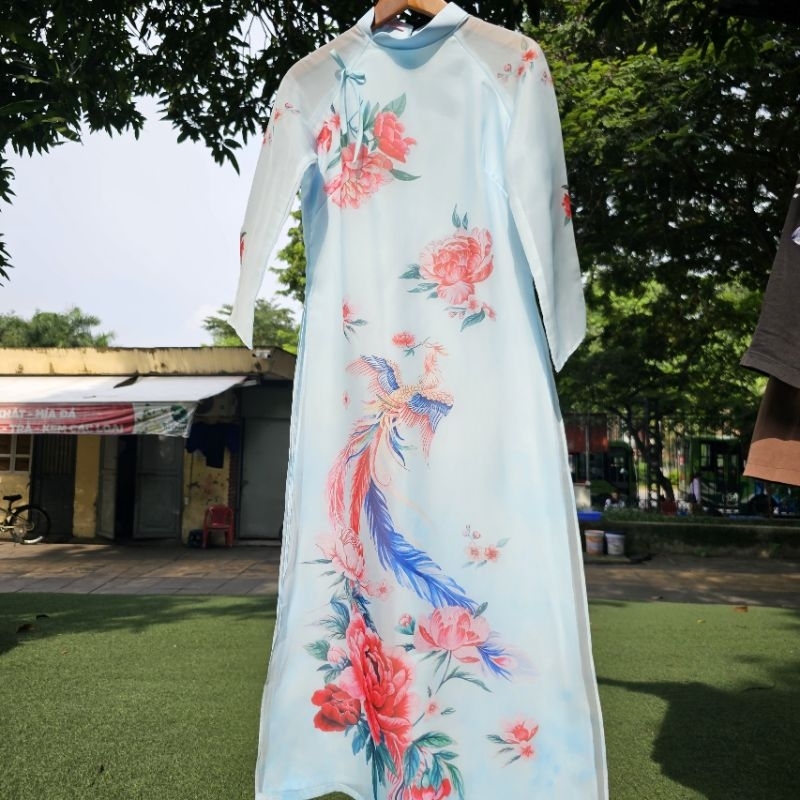 Sét áo dài gia đình bé đẹp màu xanh nhẹ nhàng hàng thiết kế cao cấp giá rẻ