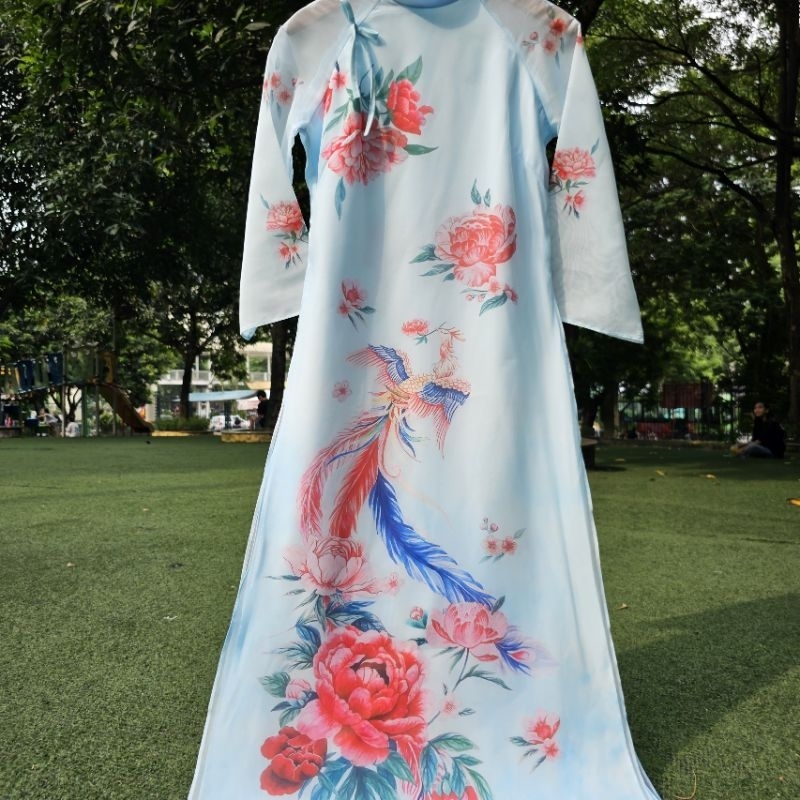 Sét áo dài gia đình bé đẹp màu xanh nhẹ nhàng hàng thiết kế cao cấp giá rẻ