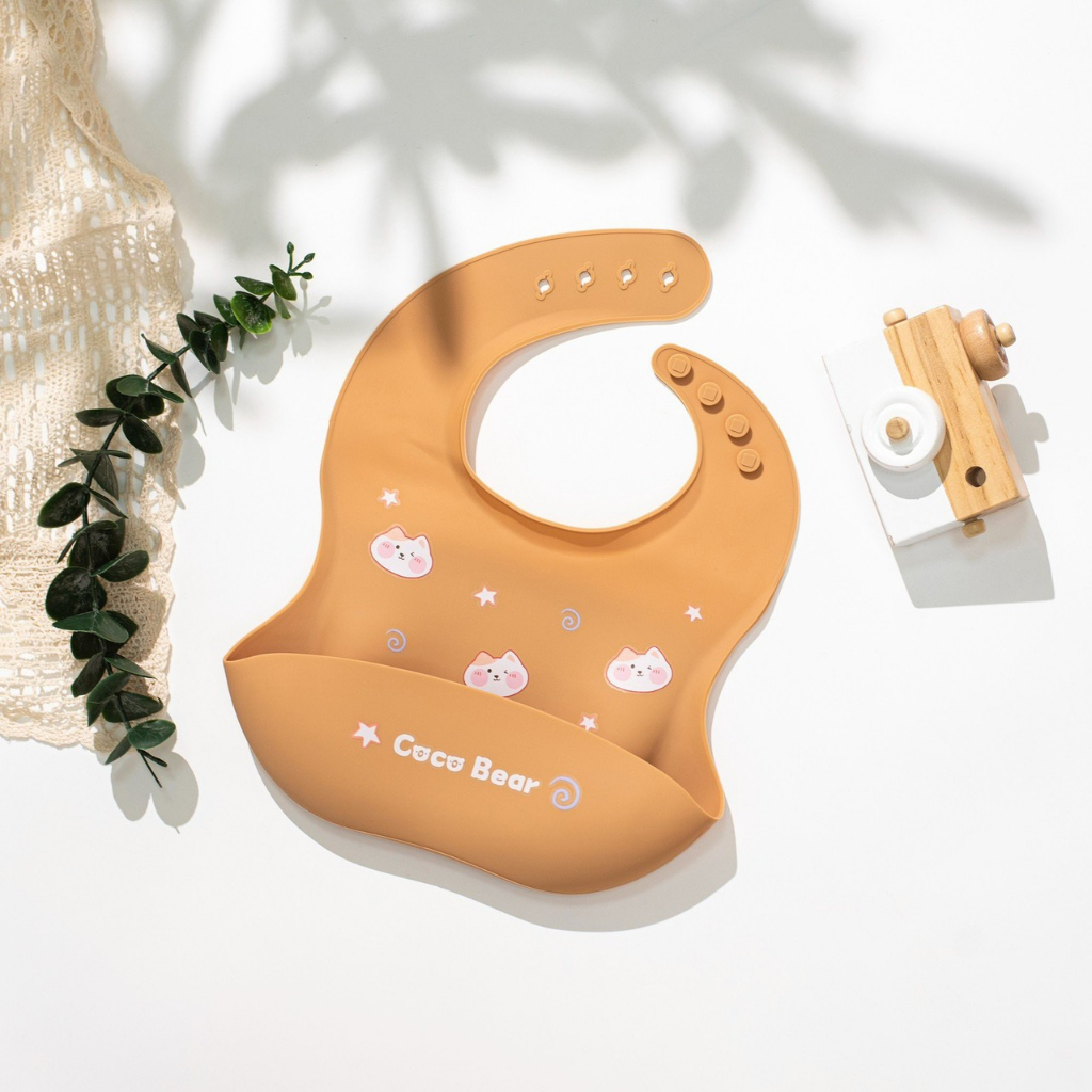 Yếm ăn dặm cho bé có máng hứng Cocobear phong cách Hàn Quốc chất liệu dầy dặn Shopmegold1