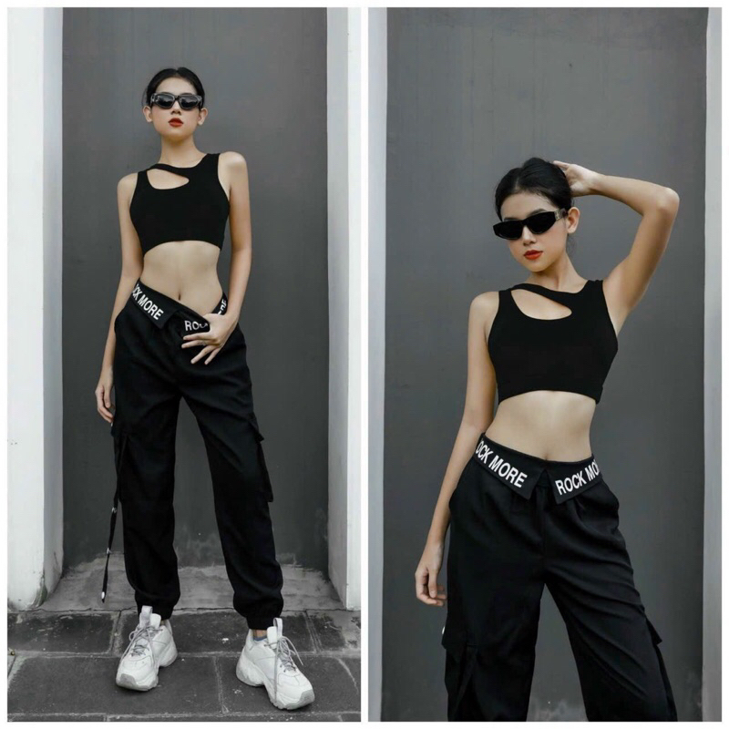 Quần jogger tập gym yoga túi hộp cạp vạt 2 bên