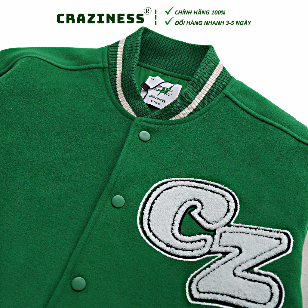 ÁO KHOÁC NAM NỮ UNISEX 2 LỚP - CRAZINESS CZ VARSITY/ MÀU XANH/ GREEN