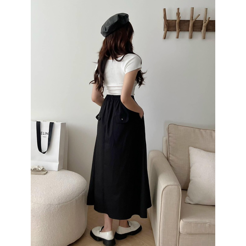 |🚛FREESHIP| Chân váy kaki ly dáng dài 4 màu lưng chun vintage