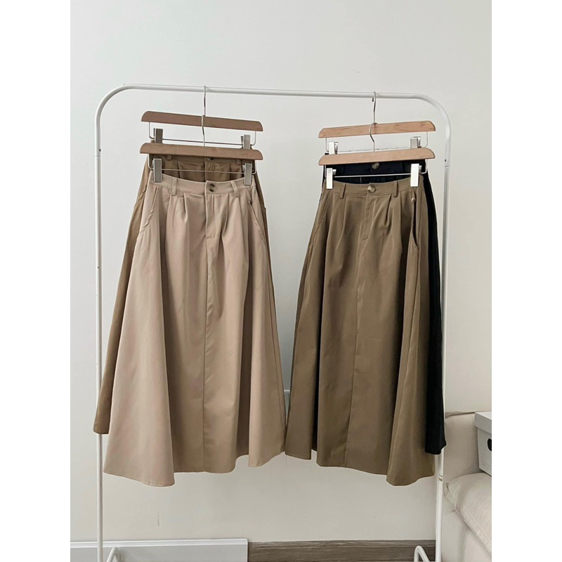 |🚛FREESHIP| Chân váy kaki ly dáng dài 4 màu lưng chun vintage