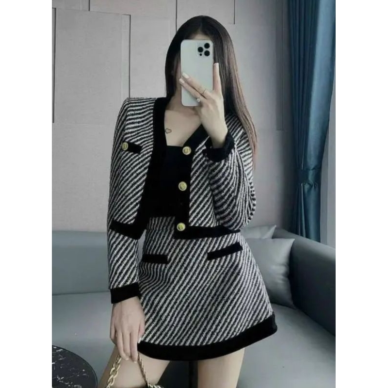 Set dạ phối viền nhẹ nhàng tiểu thư